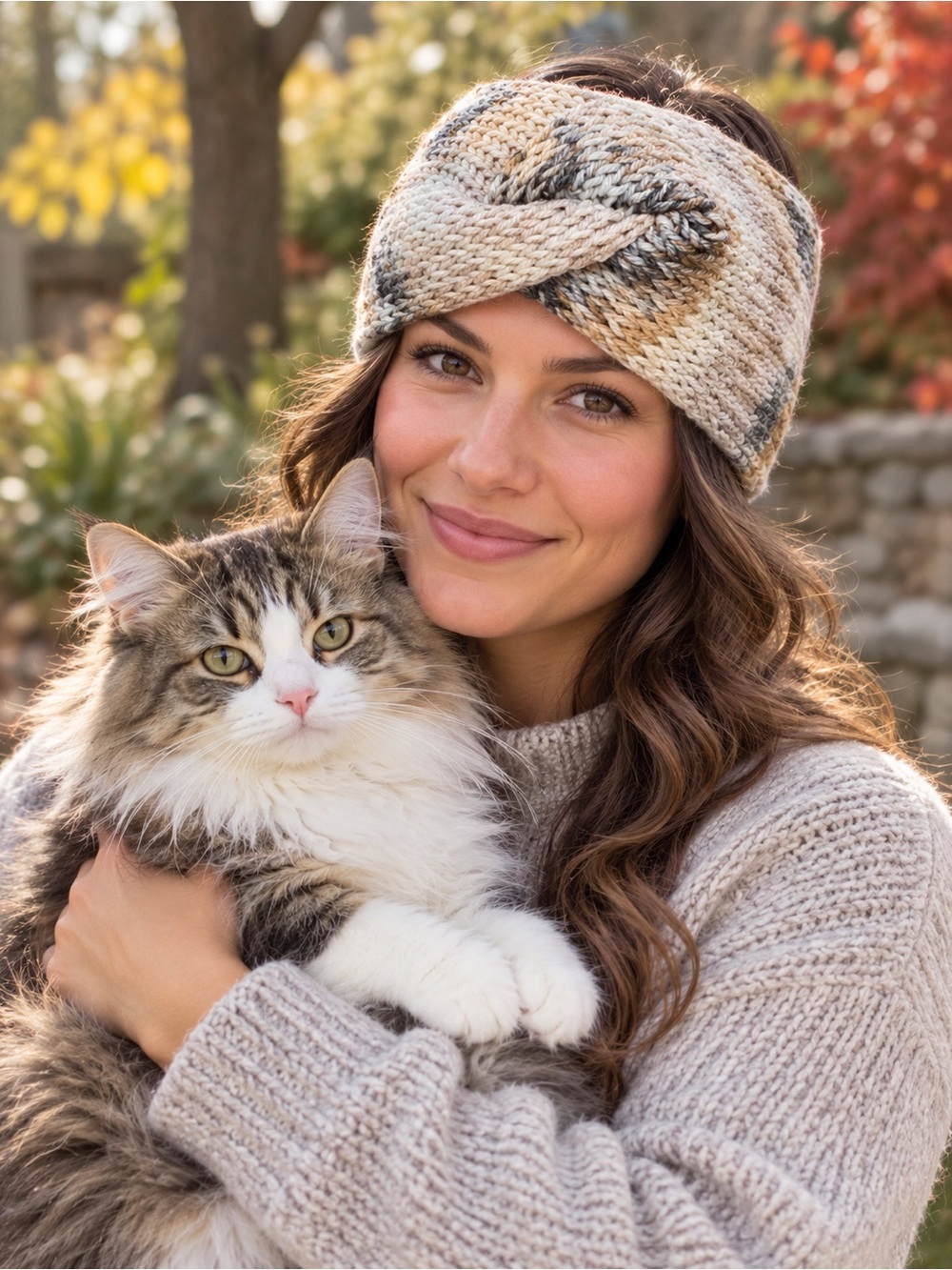Handmade Knit Twist Ear Warmer | Cream Tan Gray Winter Headband